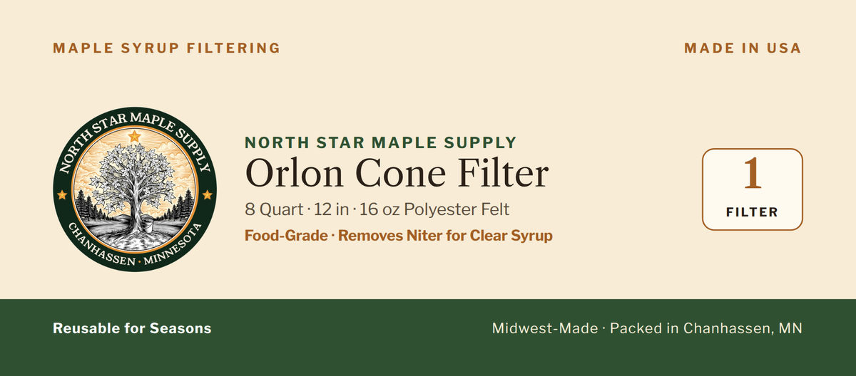 8 Quart Orlon Cone Filter for Maple Syrup | 16 oz Polyester Felt Finishing Filter with Hanging Loops | Made in USA