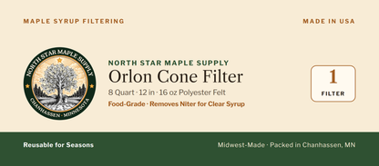 8 Quart Orlon Cone Filter for Maple Syrup | 16 oz Polyester Felt Finishing Filter with Hanging Loops | Made in USA