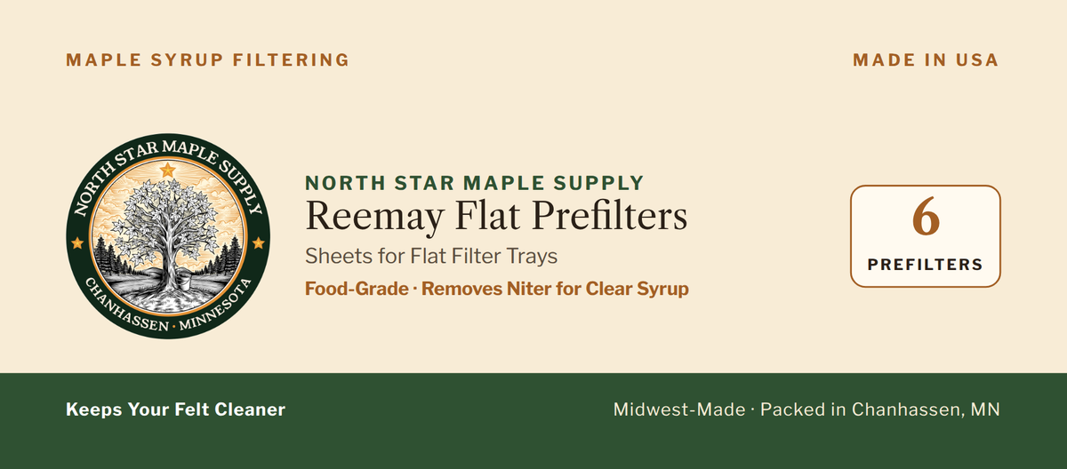 North Star Maple Supply 6 pack Reemay flat prefilters package header card
