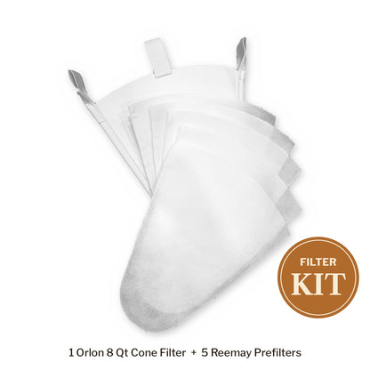 North Star Maple Supply maple syrup cone filter kit: 8 quart Orlon felt cone filter with hanging loops plus 5 Reemay prefilters