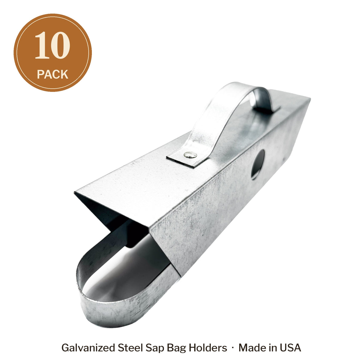 10 pack of North Star Maple Supply galvanized steel sap bag holders, made in USA