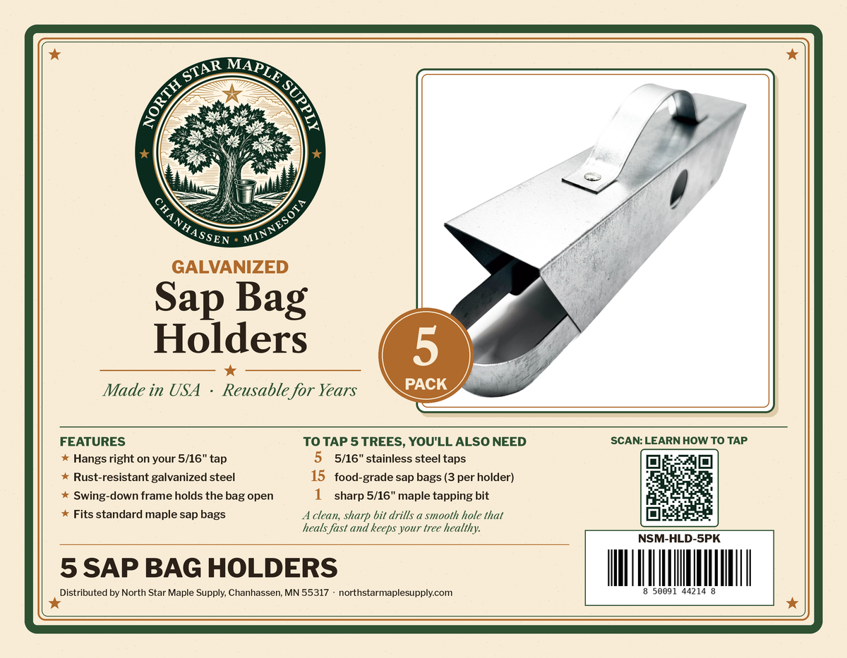 North Star Maple Supply 5 pack sap bag holder box label