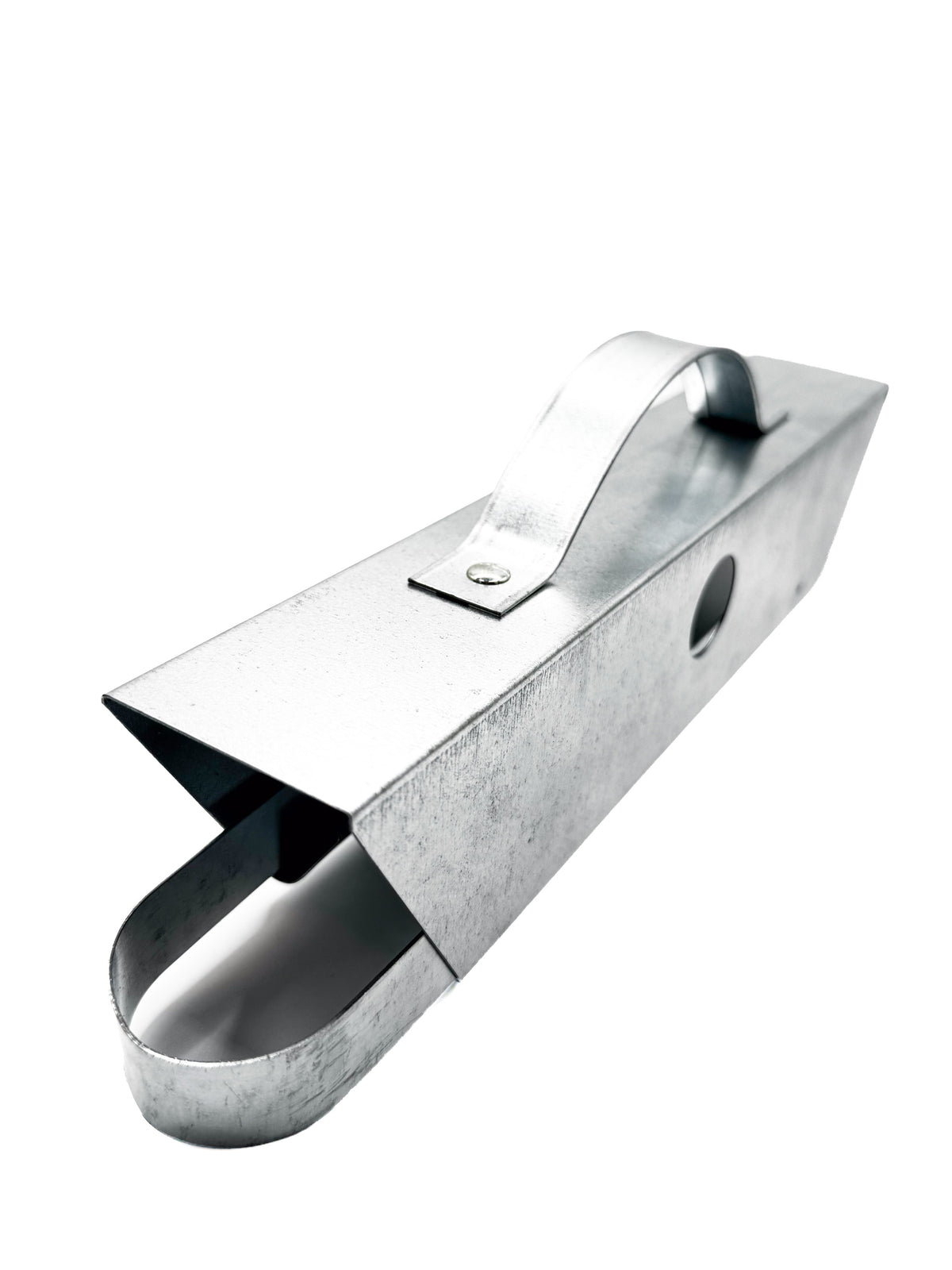 Galvanized steel sap bag holder with carry handle and round tap hole